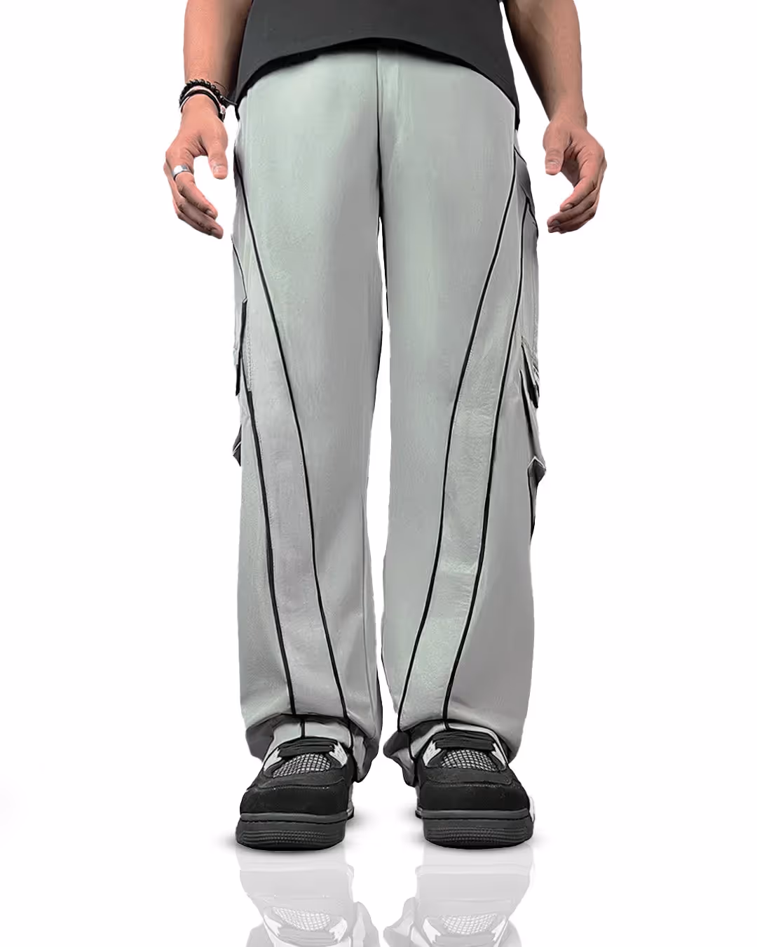 Grey Edgy Parachute Pants image 2