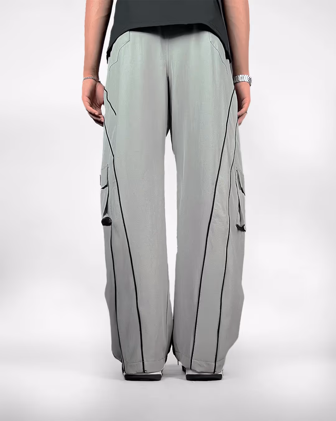 Grey Edgy Parachute Pants image 4