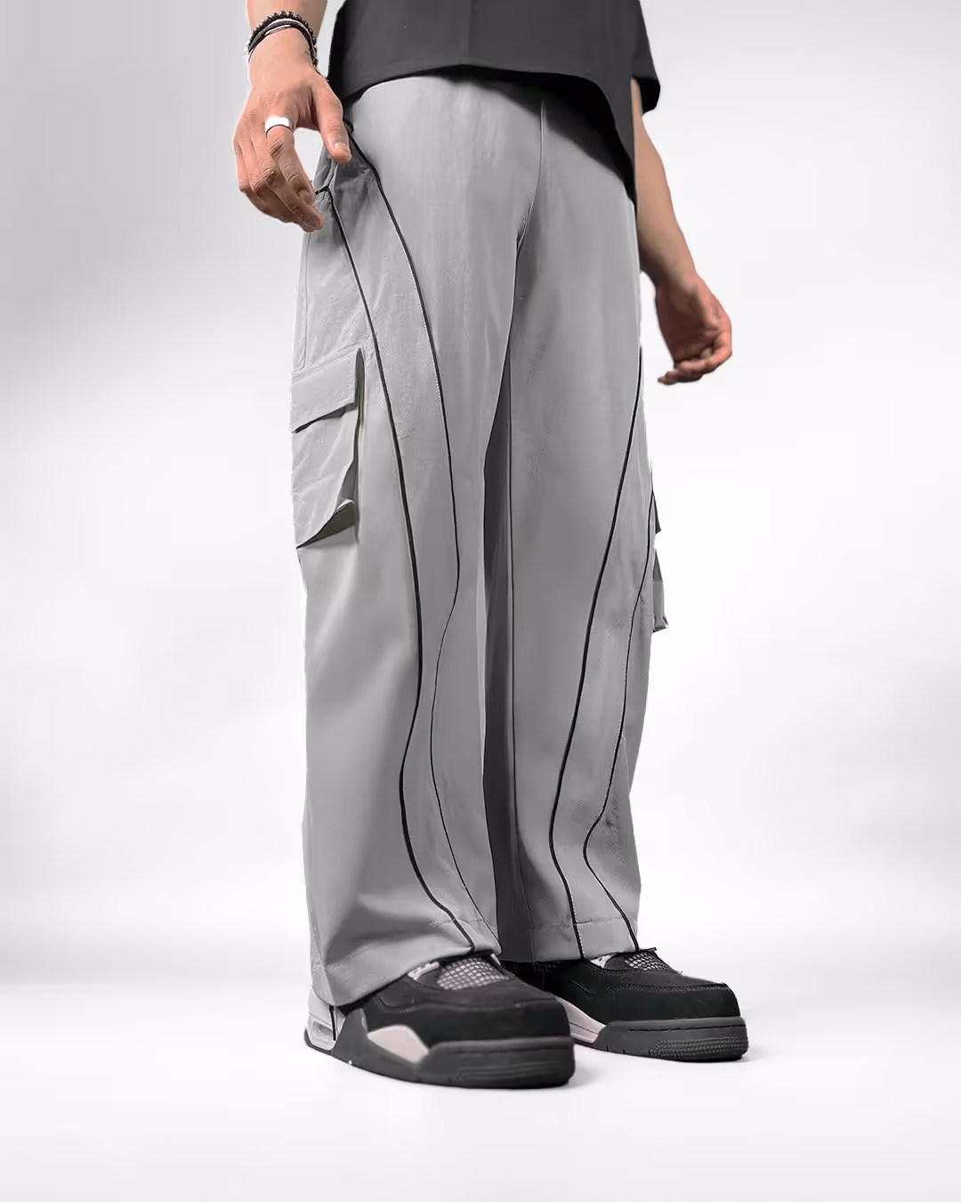 Grey Edgy Parachute Pants image 5