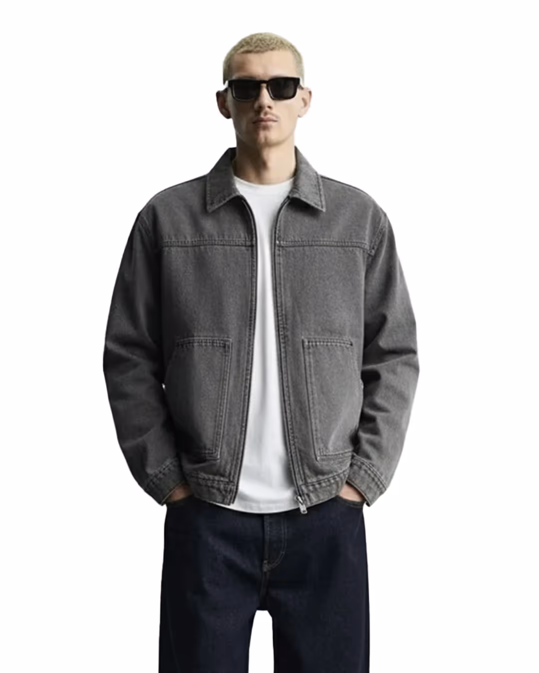 Grey Long Sleeve Stitched Denim Overshirt image 1