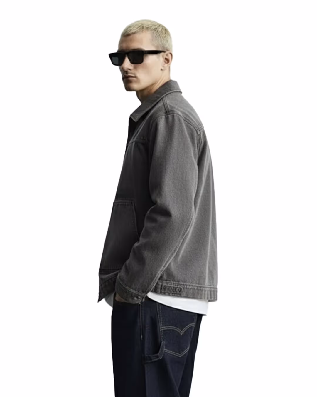 Grey Long Sleeve Stitched Denim Overshirt image 3