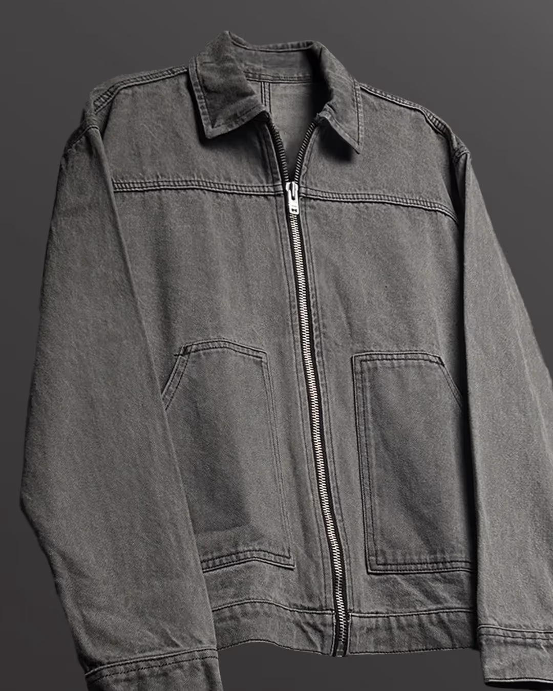 Grey Long Sleeve Stitched Denim Overshirt image 4
