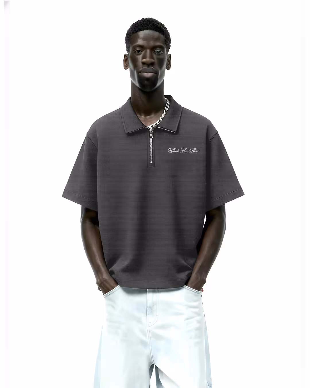 Grey Polo With Zip image 1