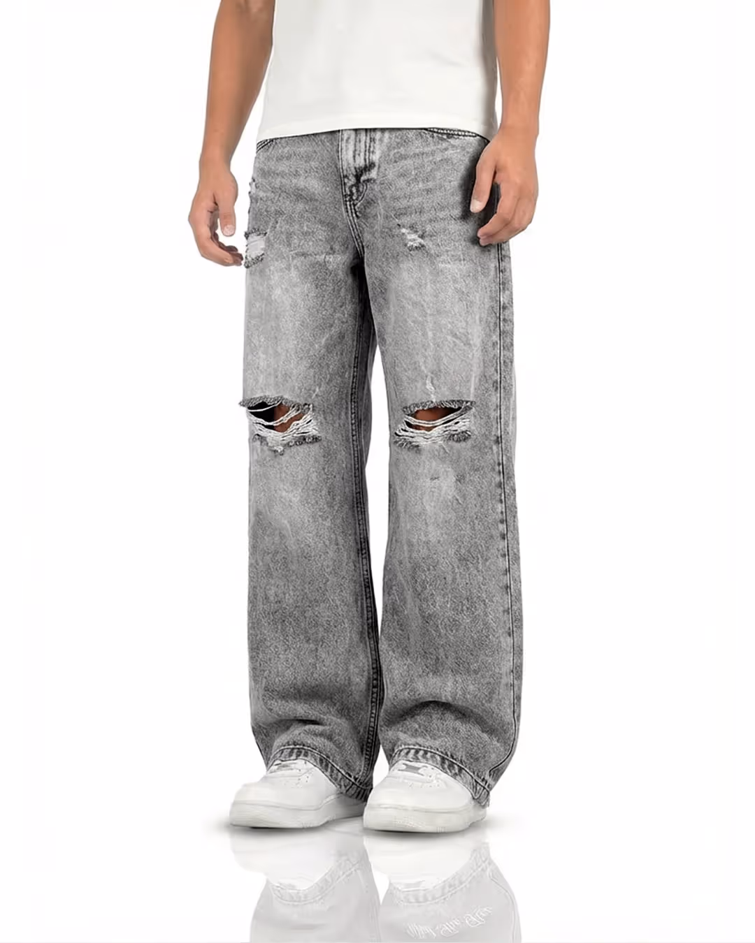 Grey Rugged Baggy Jeans image 1
