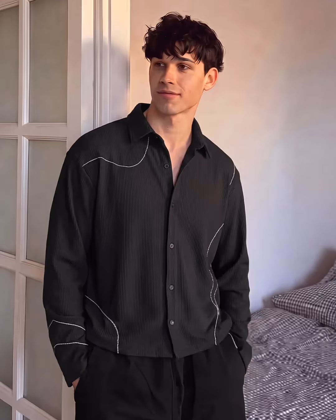 Infinite Black Ribbed Shirt image 4