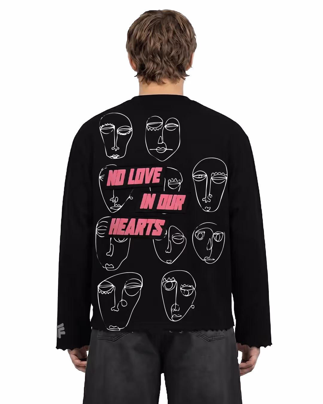 No Heart Club Full Sleeve Boxy-Fit Black T-shirt image 1