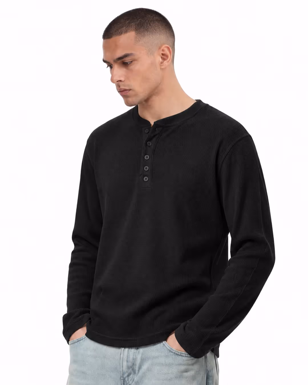 Not So Loud Black Henley T-shirt image 3