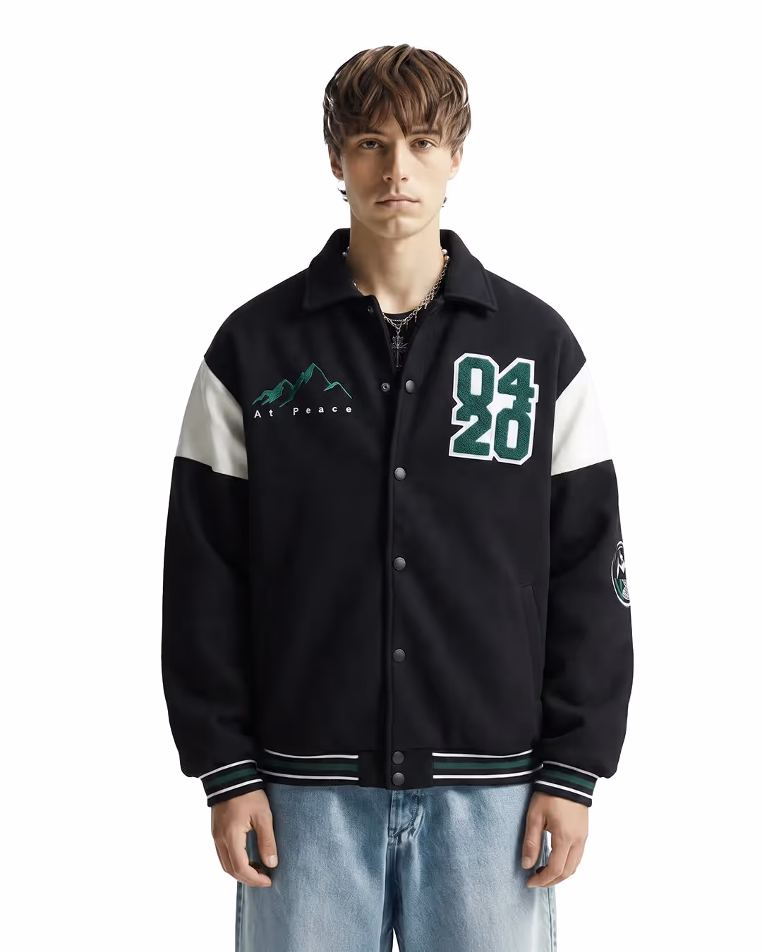 Prayer Over Panic Black Varsity Jacket image 1