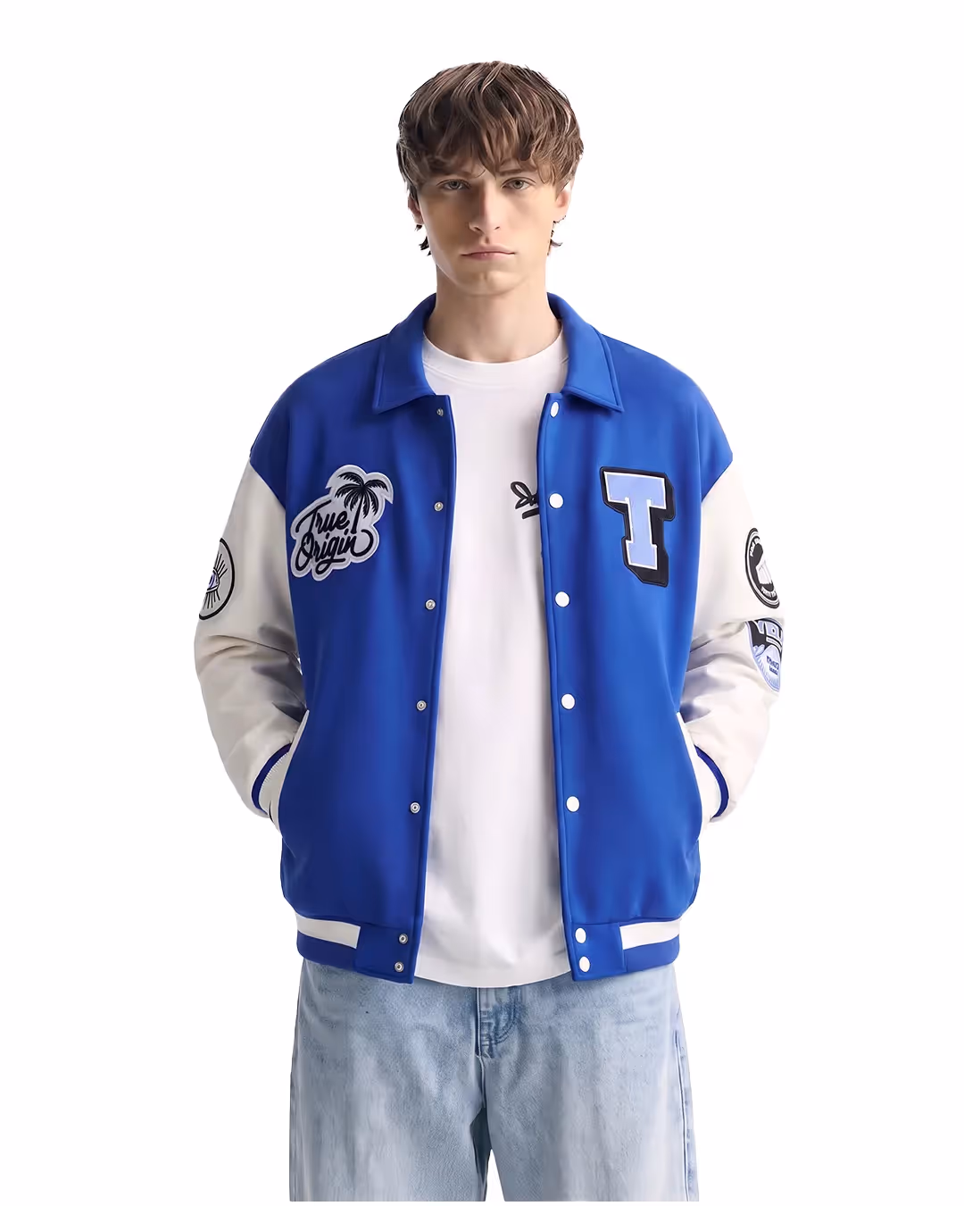 Run or Burn Blue Varsity Jacket image 1