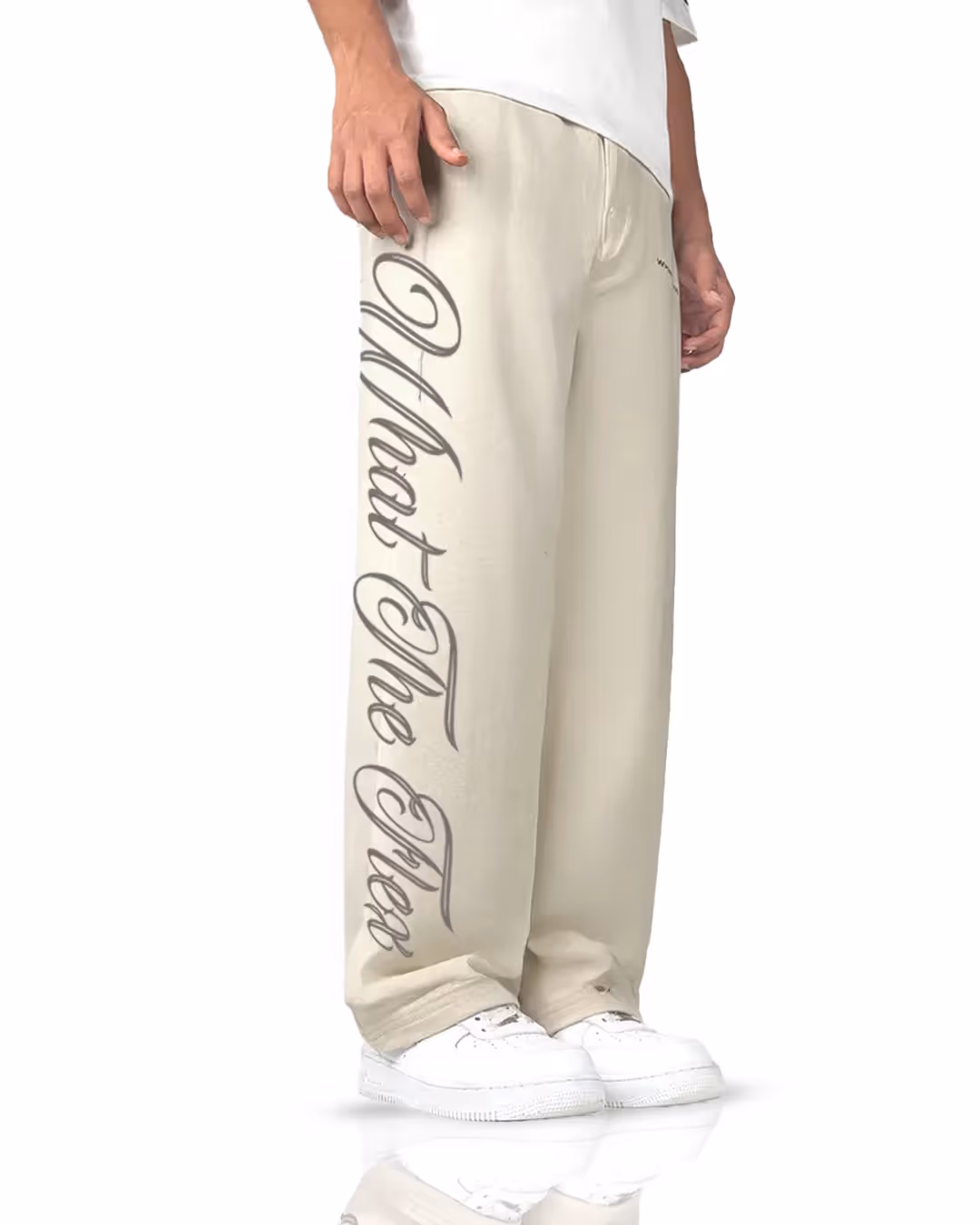 Scripted Cream Essential Cotton Pants image 1