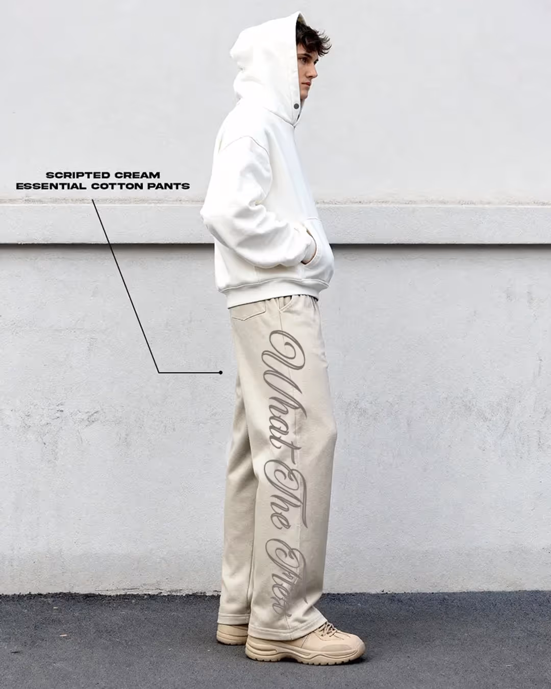 Scripted Cream Essential Cotton Pants image 4