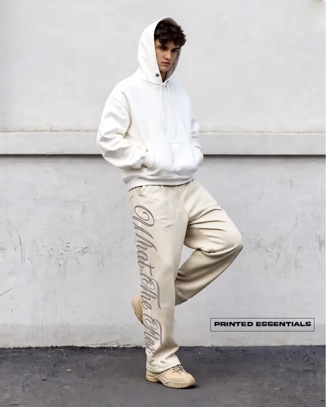 Scripted Cream Essential Cotton Pants image 5