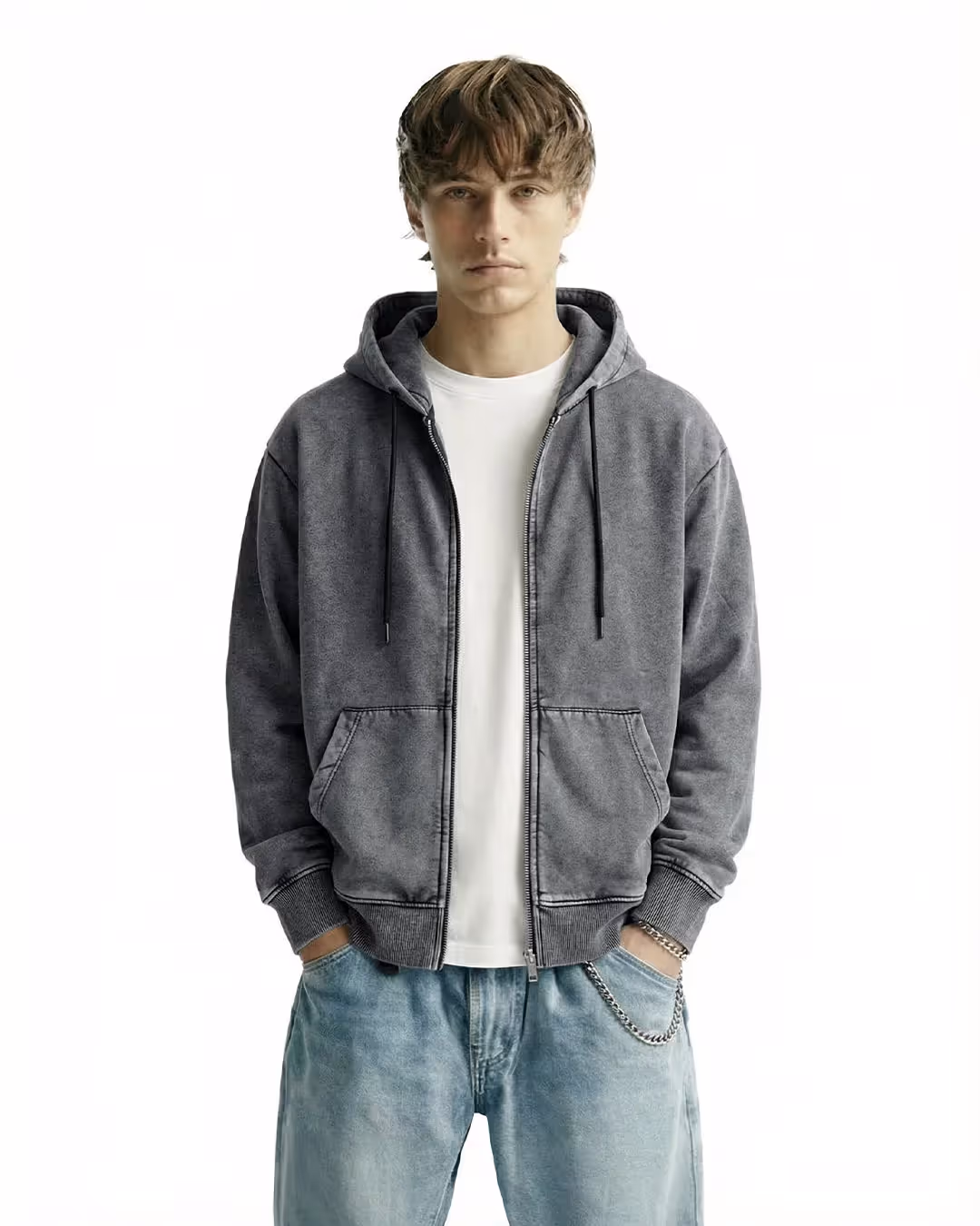 Smoke Grey Zipper Hoodie  image 2