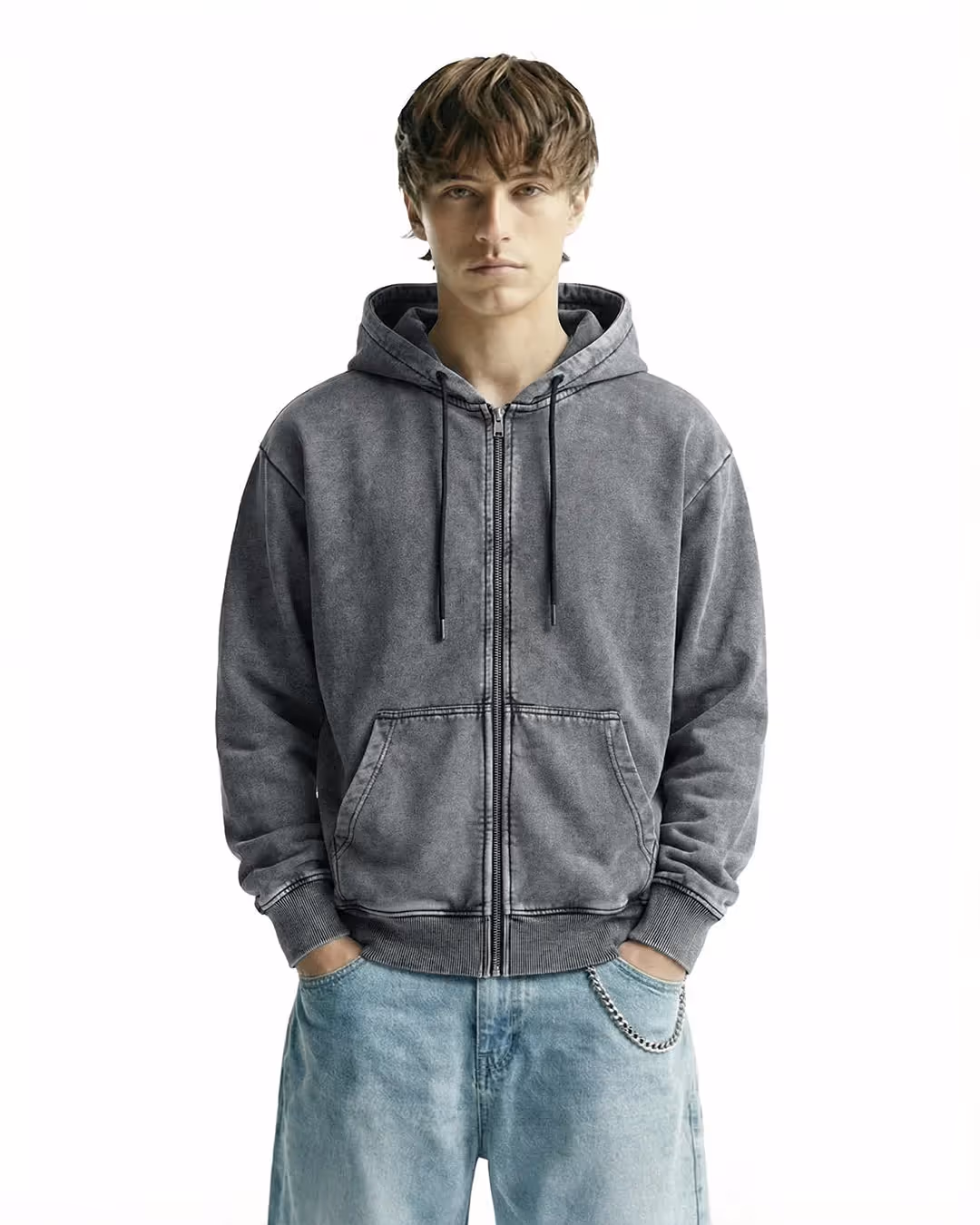 Smoke Grey Zipper Hoodie  image 3