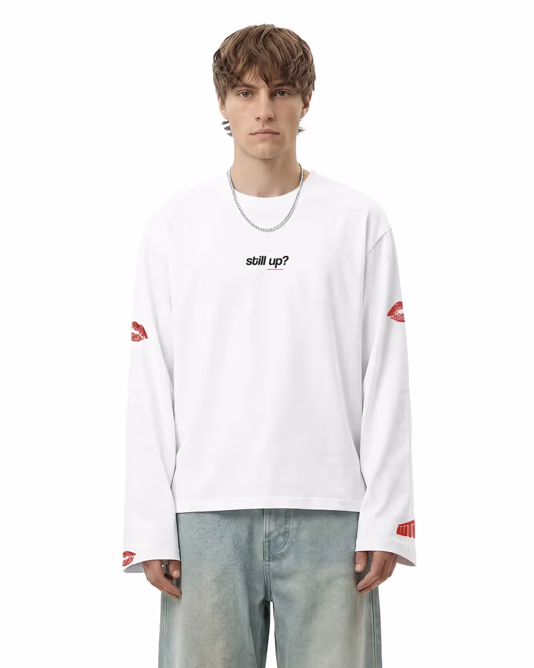 Still Up Full Sleeves Boxy-Fit White T-shirt image 2
