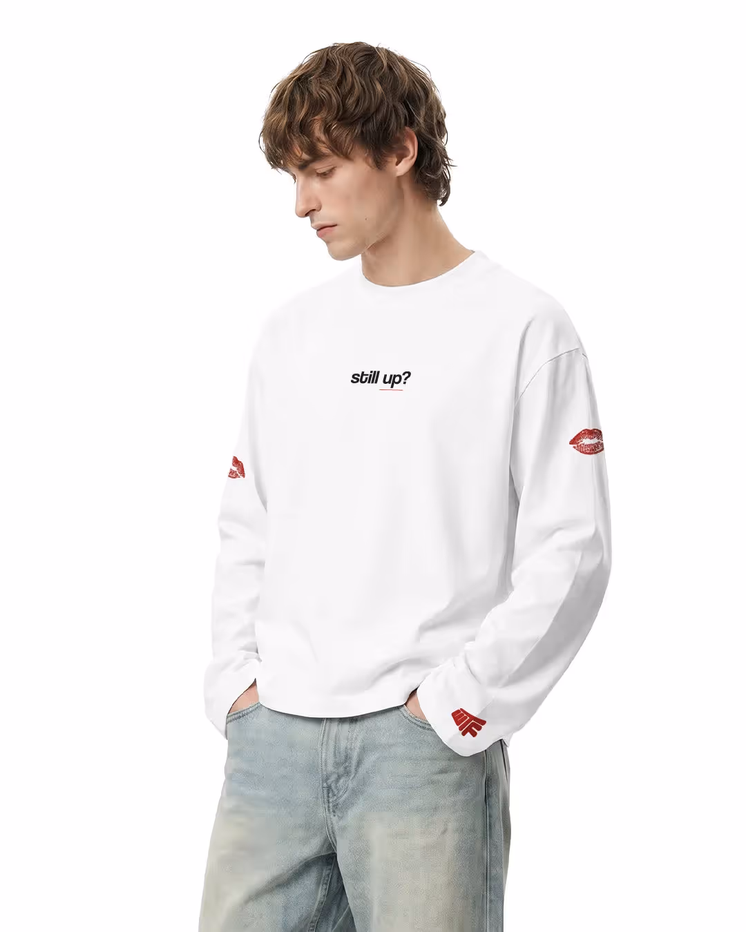 Still Up Full Sleeves Boxy-Fit White T-shirt image 3