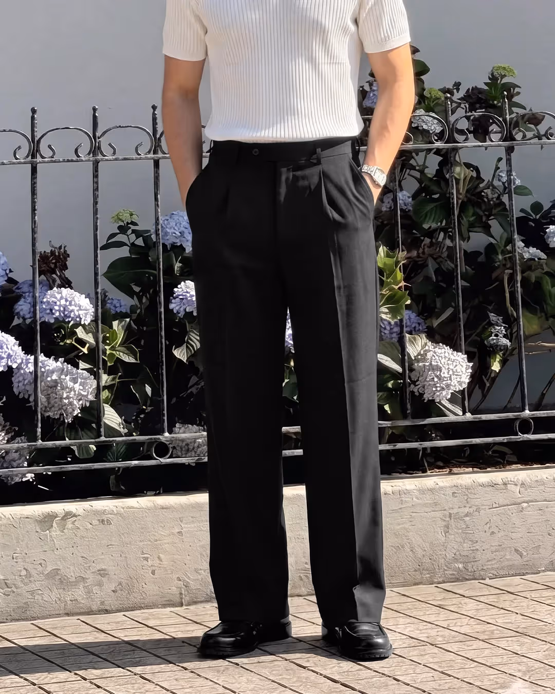 Structured Black Korean Pants image 3