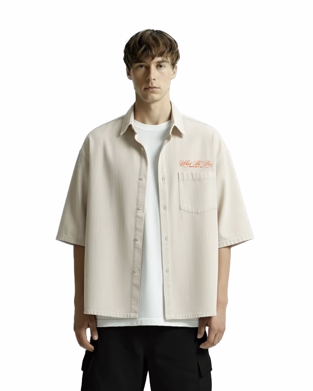 Unbothered Cream Half Sleeve Denim Shirt image 3