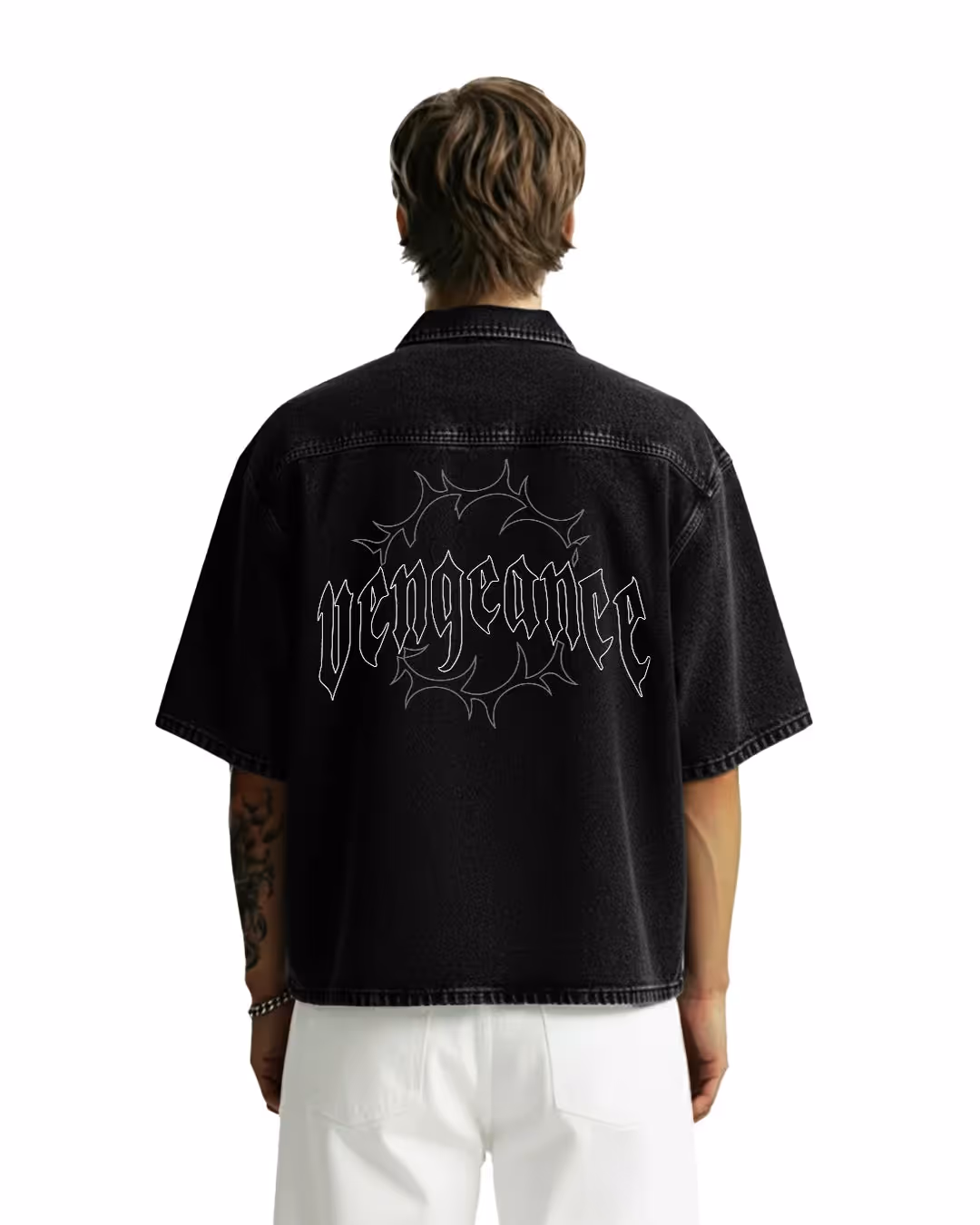 Vengeance Black Half Sleeve Denim Shirt image 1