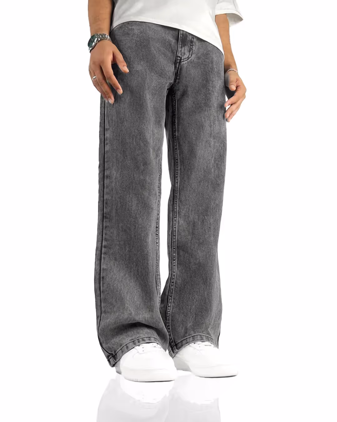 Washed Grey Straight Cut Jeans image 2