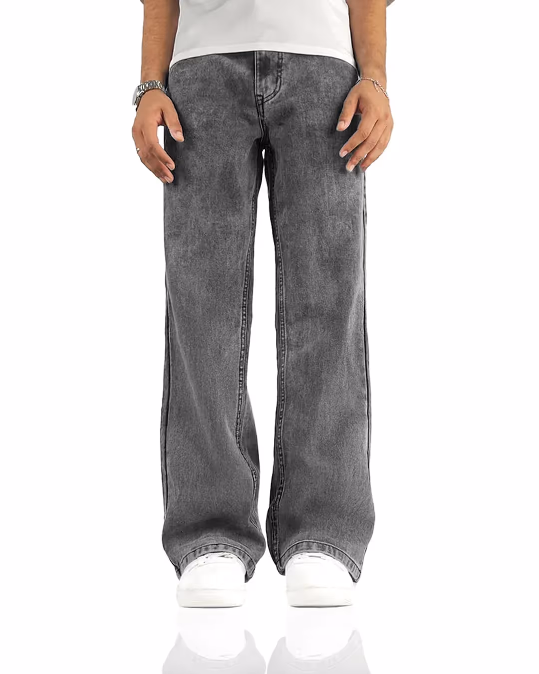 Washed Grey Straight Cut Jeans image 5
