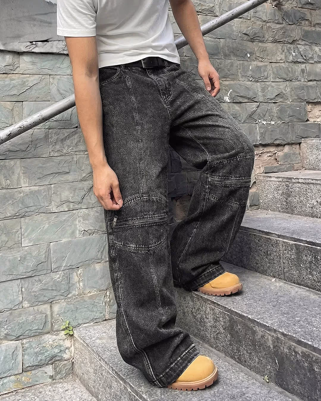 Zipper Denim Baggy Jeans image 4