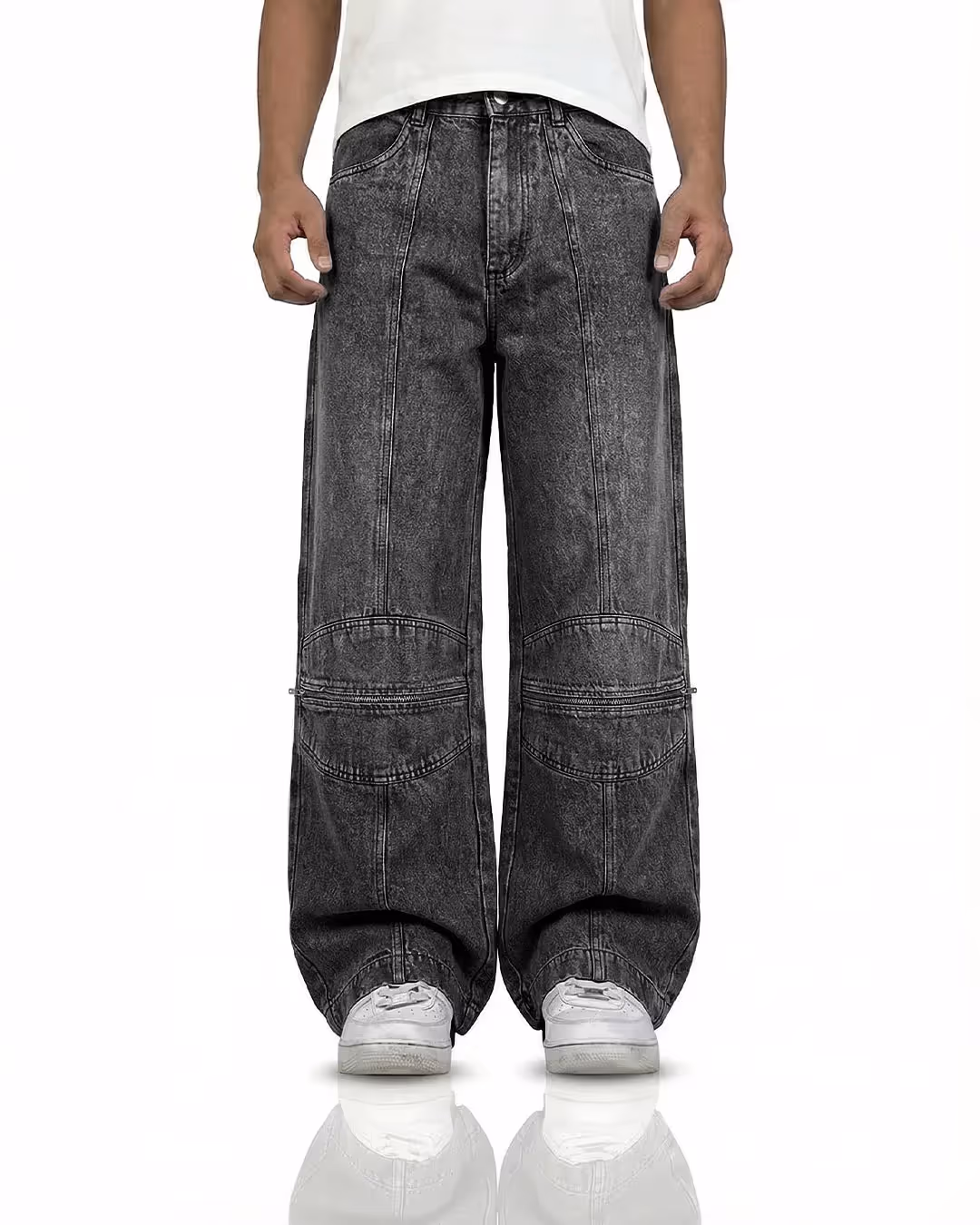 Zipper Denim Baggy Jeans image 5