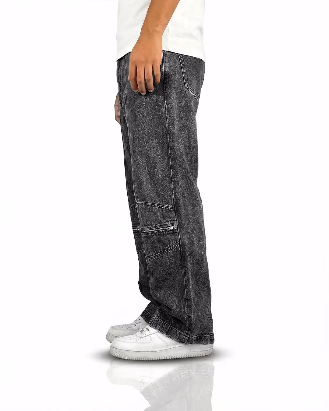 Zipper Denim Baggy Jeans image 9